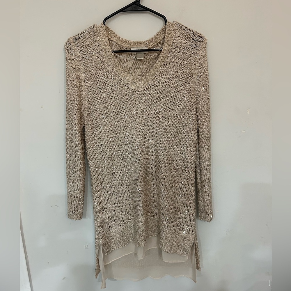 LOFT sequin blouse Color Taupe Size M